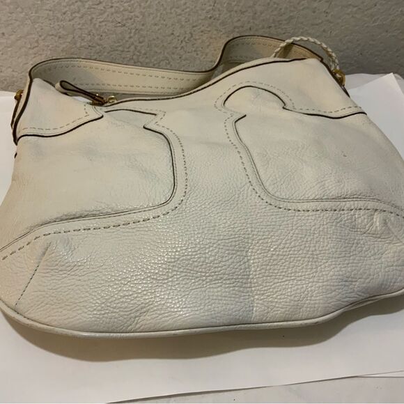 TORY BURCH AMALIE  WHITE PEBBLED LEATHER SATCHEL DOCTOR BAG - Picture 7 of 11